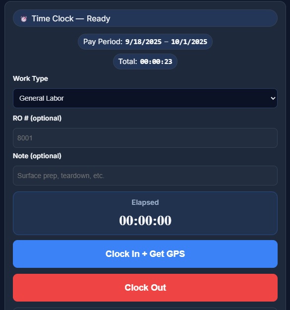 ACCTimeTracker Time Clock Interface